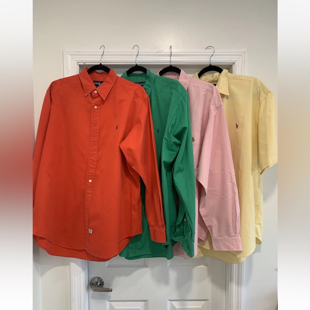 4 VINTAGE RALPH LAUREN Men's Size XL Red Pink USA Cotton Oxford Shirt Blake